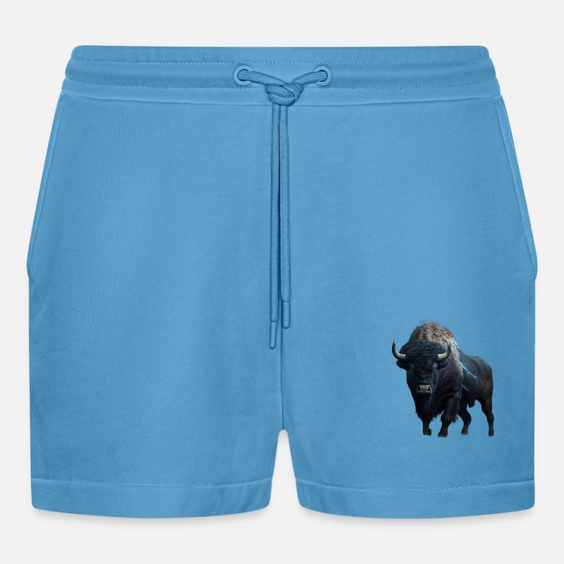 Bison schwarz Büffel mit Blitzen und Donner stark - Organic Relaxed Cropped Shorts Made in EU -  Sol Blue