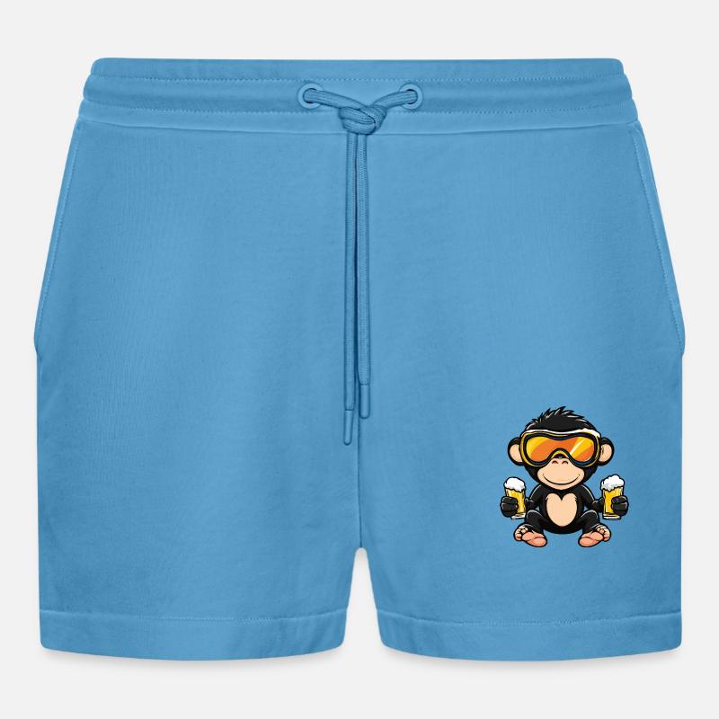 Affe Apres Ski Bier Comic - Organic Relaxed Cropped Shorts Made in EU -  Sol Blue