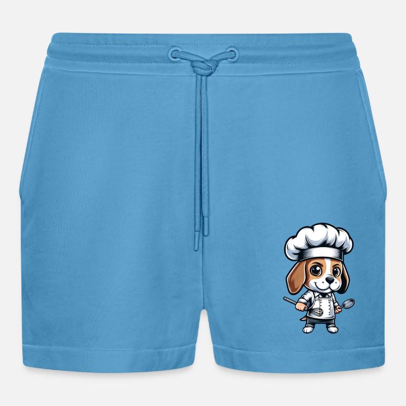 Cute Beagle Chef Comic Design - Organic Relaxed Cropped Shorts Made in EU - Sol Blue