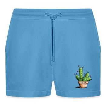 Hug Me Cactus - Plants - Love - Gift - Green - Organic Relaxed Cropped Shorts Made in EU -  Sol Blue - Front
