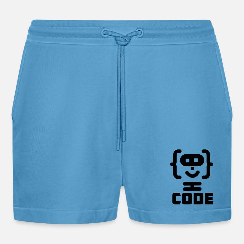 Hacker-Programmierer-Code-Logo mit Text CODE - Organic Relaxed Cropped Shorts Made in EU -  Sol Blue