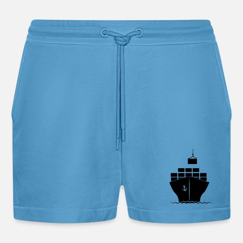 Sea container boat with crane loading - Organic Relaxed Cropped Shorts Made in EU - Sol Blue