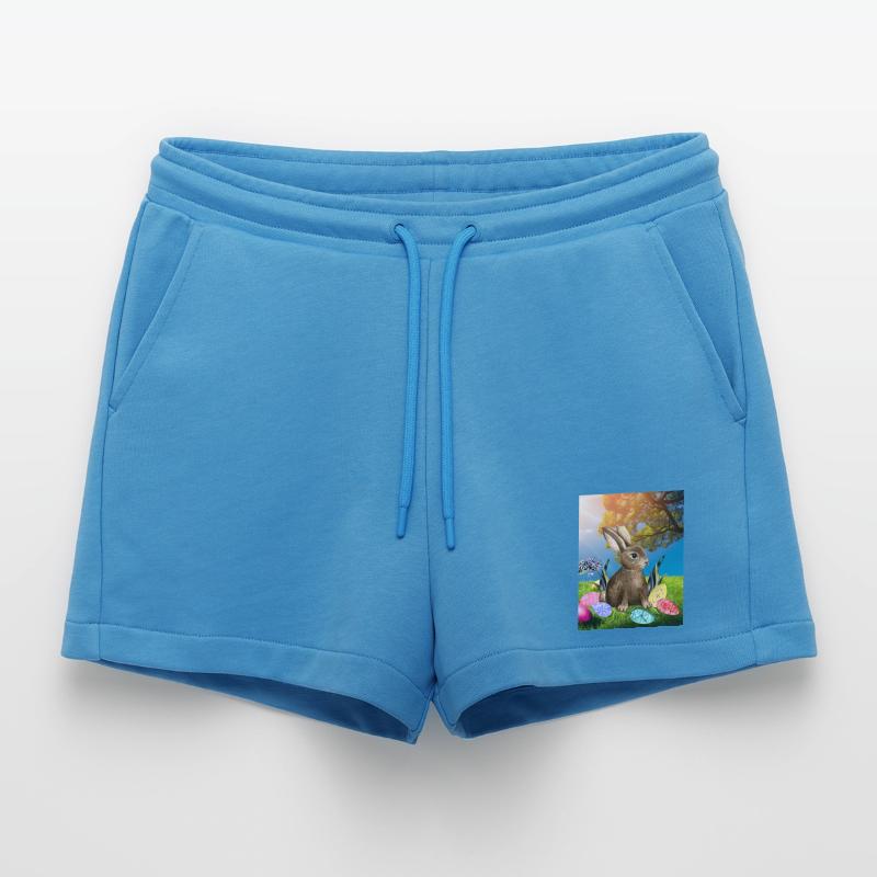 Spring Easter bunny with Easter eggs Organic Relaxed Cropped Shorts Made in EU