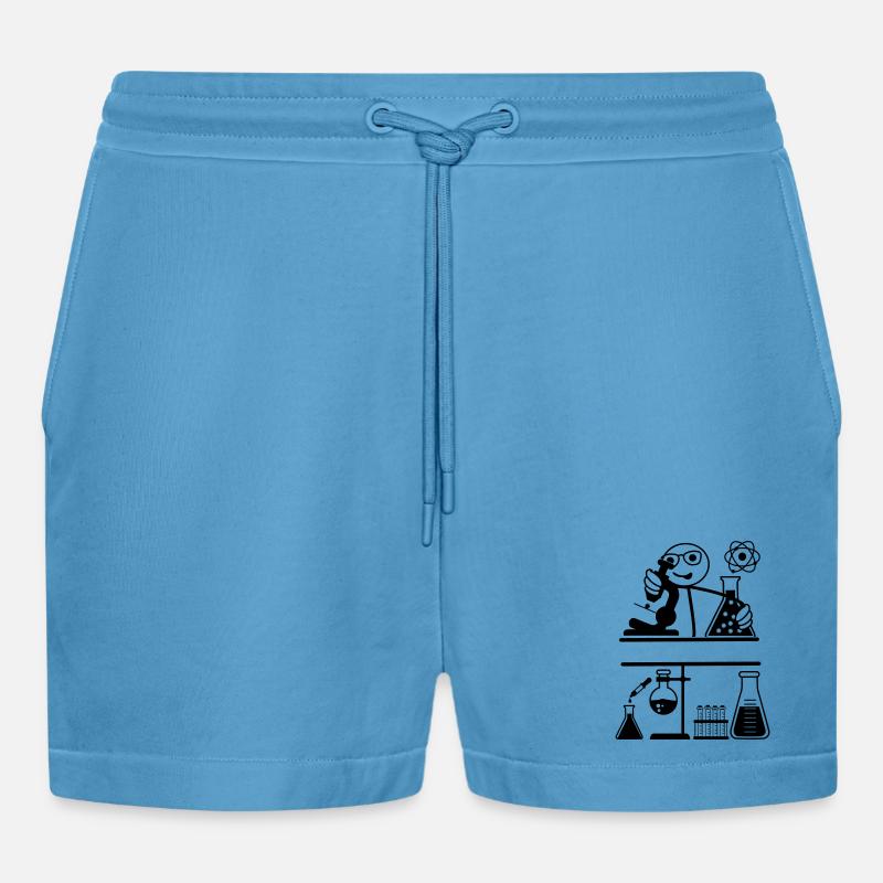Lab with stickmen looking into microscope - Organic Relaxed Cropped Shorts Made in EU -  Sol Blue