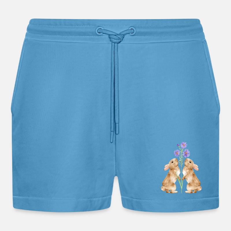 Zwei süße Hasen mit Blumen - Organic Relaxed Cropped Shorts Made in EU -  Sol Blue