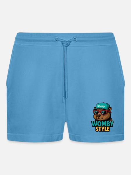 Womby Style Beaver with Sunglasses - Organic Relaxed Cropped Shorts Made in EU - Sol Blue