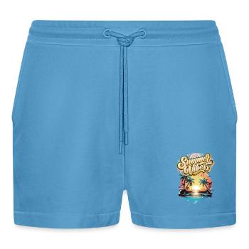 Summer Mood Palm Trees Sunset - Organic Relaxed Cropped Shorts Made in EU -  Sol Blue - Front