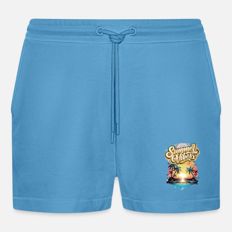 Summer Mood Palm Trees Sunset - Organic Relaxed Cropped Shorts Made in EU -  Sol Blue
