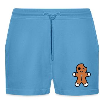Funny bitten gingerbread man christmas - Organic Relaxed Cropped Shorts Made in EU -  Sol Blue - Front