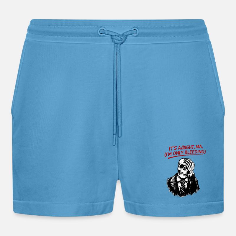 Skelett im Anzug mit rotem Text - Organic Relaxed Cropped Shorts Made in EU -  Sol Blue