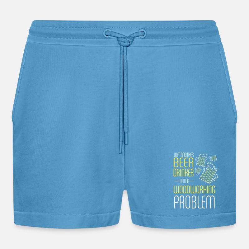 Beer Drinker With Woodworking Problem - Organic Relaxed Cropped Shorts Made in EU -  Sol Blue