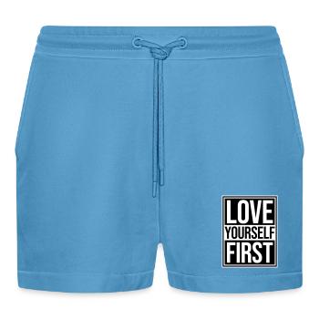 Love Yourself First Selbstliebe Selbstfürsorge - Organic Relaxed Cropped Shorts Made in EU -  Sol Blue - Vorne