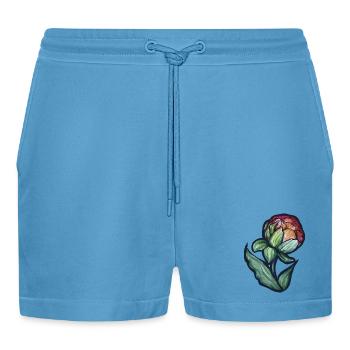Aquarell Pfingstrosenblüte - Organic Relaxed Cropped Shorts Made in EU -  Sol Blue - Vorne