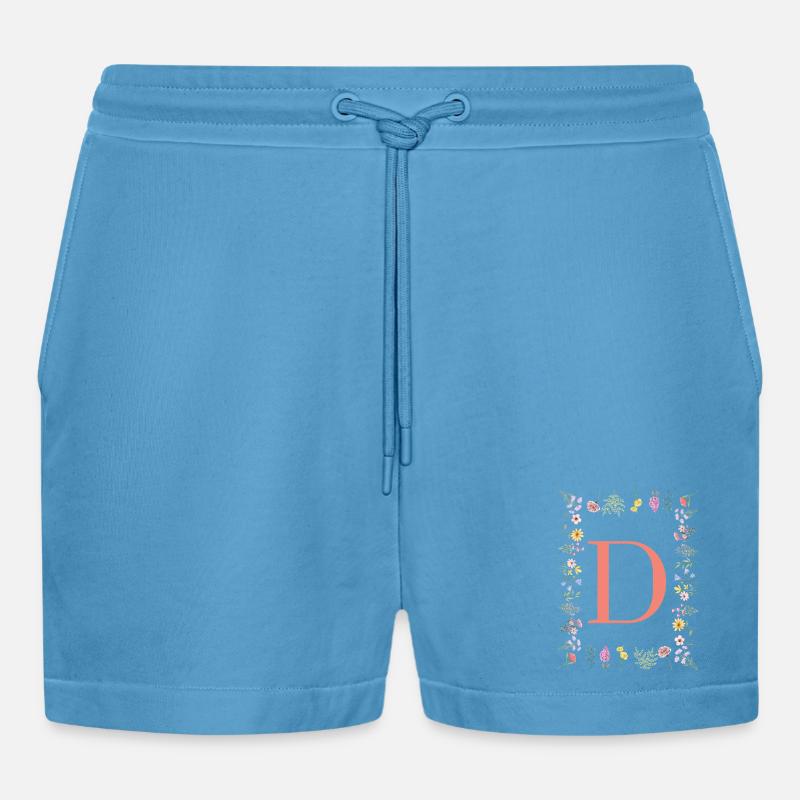 Florale Initialen "D", Buchstaben Monogramm  - Organic Relaxed Cropped Shorts Made in EU -  Sol Blue