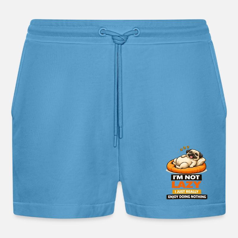 Ikke doven, bare nyder ingenting, Pug - Organic relaxed cropped shorts made in EU -  Sol Blue