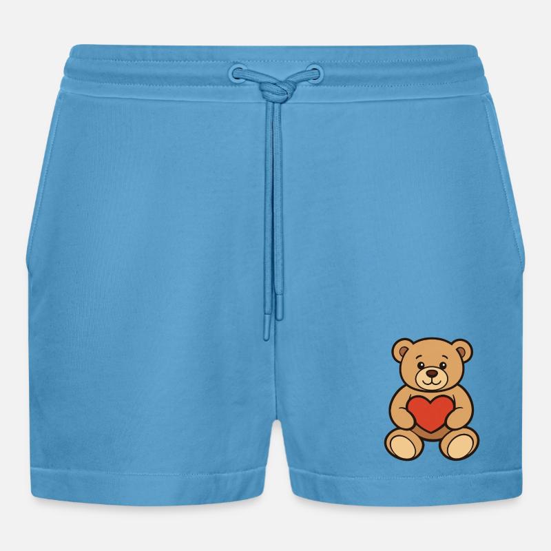 Teddybär mit Herz Comic Art - Organic Relaxed Cropped Shorts Made in EU - Sol Blue