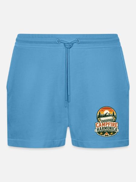 Instrument: Harmonica, Campfire-Music, Harmonica - Organic Relaxed Cropped Shorts Made in EU - Sol Blue