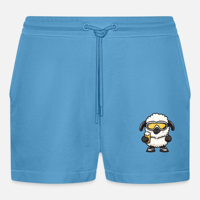 Sheep Après Ski Beer Comic - Organic Relaxed Cropped Shorts Made in EU -  Sol Blue