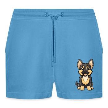 German Shepherd Hund Comic Niedlich - Organic Relaxed Cropped Shorts Made in EU -  Sol Blue - Vorne