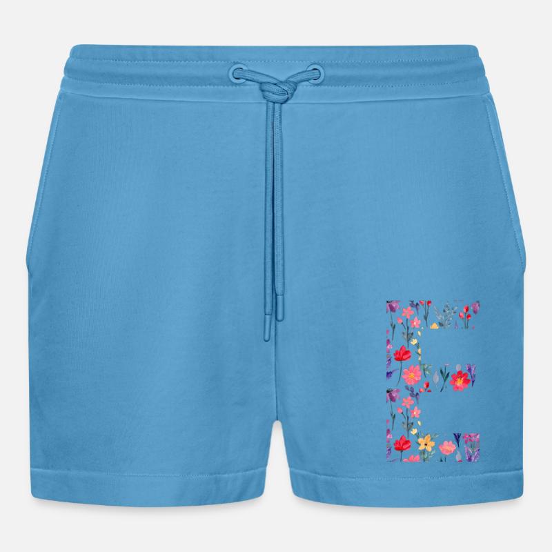 Personalisierter Blumenbuchstabe E - Geschenkidee - Organic Relaxed Cropped Shorts Made in EU -  Sol Blue