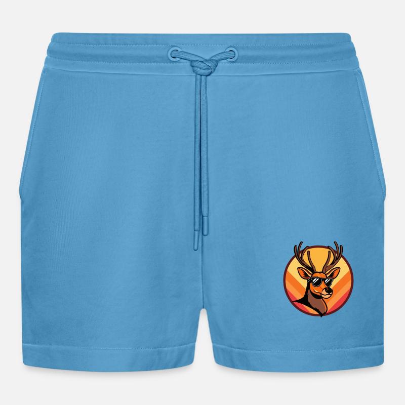 Deer Comic Cool Summer - Organic Relaxed Cropped Shorts Made in EU - Sol Blue