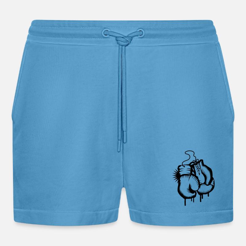 Zwei Boxhandschuhe im Graffiti Design - Organic Relaxed Cropped Shorts Made in EU -  Sol Blue