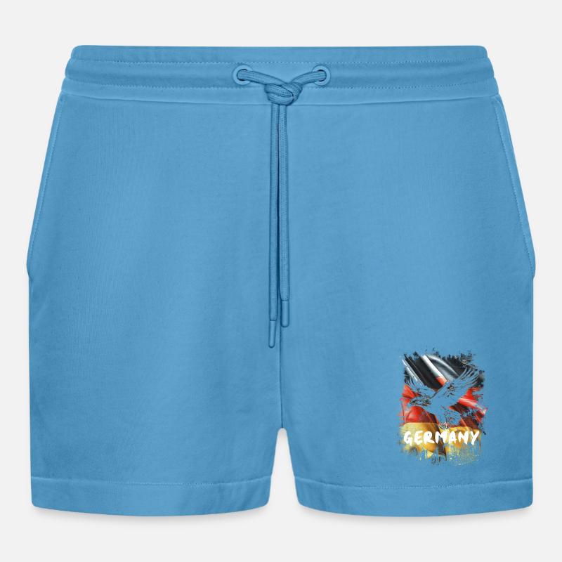 German eagle with Germany flag - Organic Relaxed Cropped Shorts Made in EU - Sol Blue
