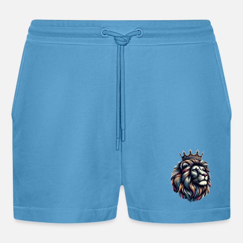 Ein bunter Löwe mit einer Krone - Organic Relaxed Cropped Shorts Made in EU -  Sol Blue