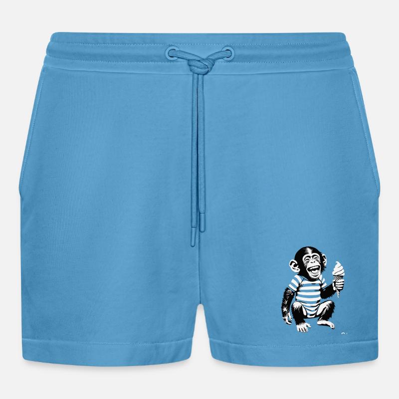 Verspielter Affe mit Eiscreme-Design - Organic Relaxed Cropped Shorts Made in EU -  Sol Blue