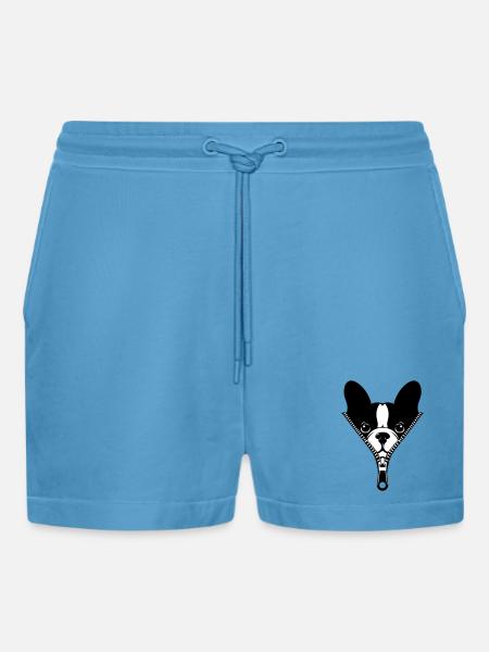 French Bulldog in a Zipper - Organic Relaxed Cropped Shorts Made in EU - Sol Blue