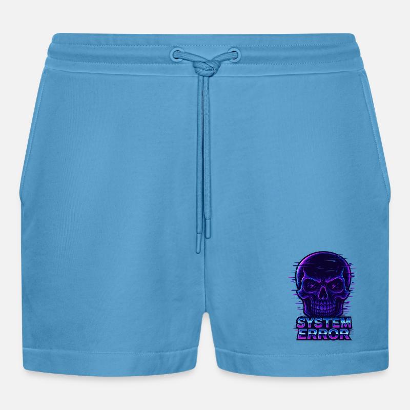 Neon Glitch Schädel mit Systemfehlertext - Organic Relaxed Cropped Shorts Made in EU -  Sol Blue