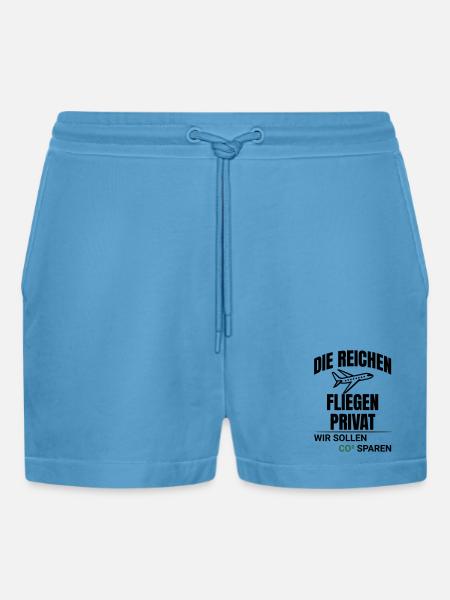 Abstract CO2 Climate Protection Design - Organic Relaxed Cropped Shorts Made in EU -  Sol Blue
