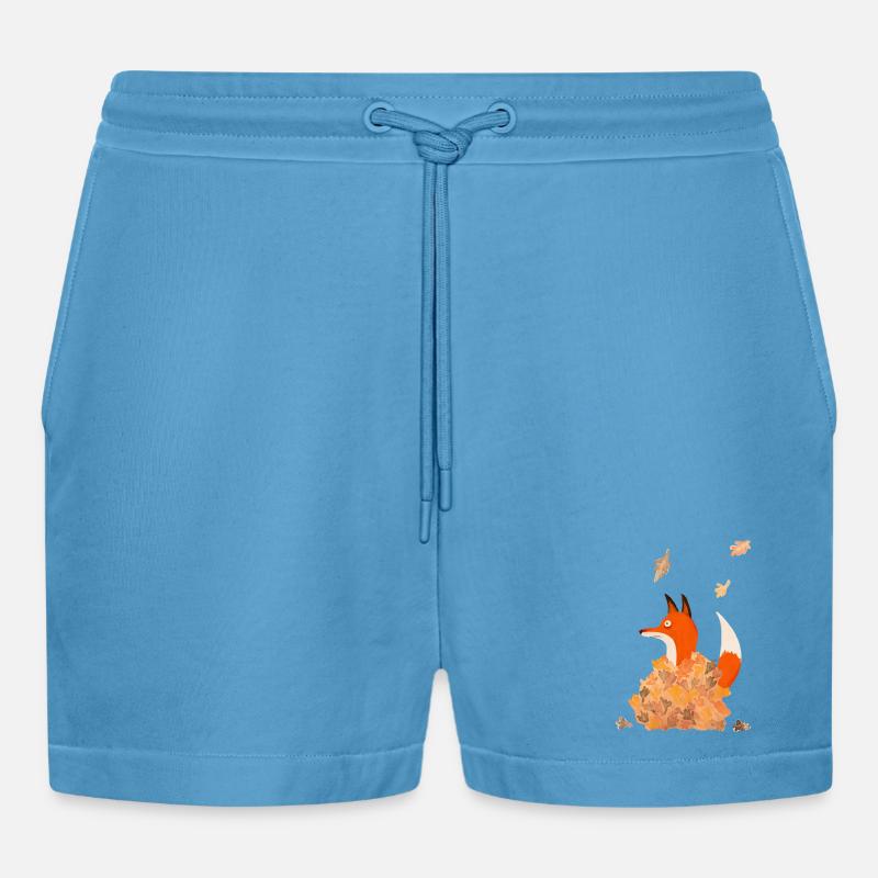 Fuchs mit Blättern - Organic Relaxed Cropped Shorts Made in EU -  Sol Blue