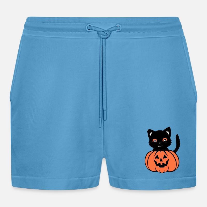 Halloween Kat Sort Græskar Efterår Uhyggelig Uhyggelig - Organic relaxed cropped shorts made in EU -  Sol Blue