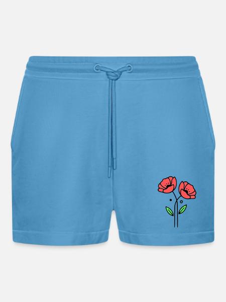 mohnblume-mohnblumen-minimalistisch-line-art-5 - Organic Relaxed Cropped Shorts Made in EU - Sol Blue
