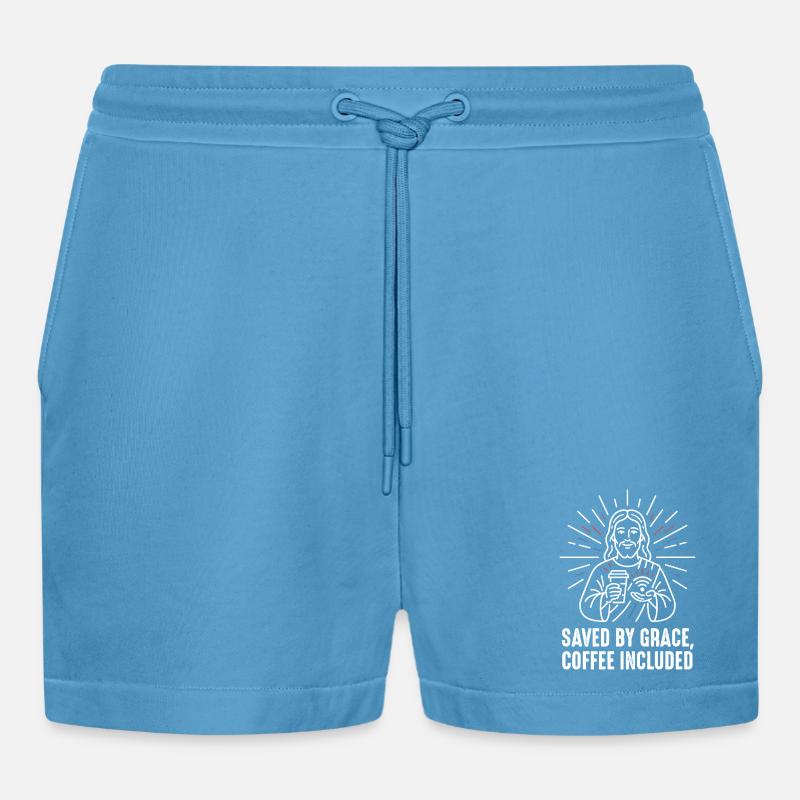 Gerettet durch Gnade – Kaffee inklusive - Organic Relaxed Cropped Shorts Made in EU -  Sol Blue