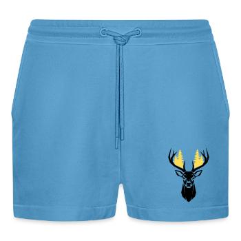  Hirschkopf Wald Silhouette - Organic Relaxed Cropped Shorts Made in EU -  Sol Blue - Vorne