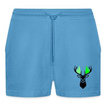 Hirschkopf Tannen Natur Grün - Organic Relaxed Cropped Shorts Made in EU -  Sol Blue - Vorne