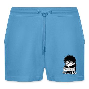 Student Burnout Office Blank Stare - Organic Relaxed Cropped Shorts Made in EU -  Sol Blue - Front