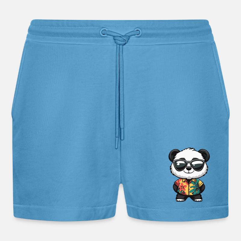 Panda Comic Urlaub - Organic Relaxed Cropped Shorts Made in EU -  Sol Blue