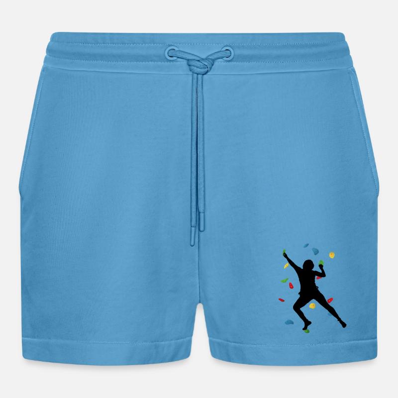 Climbing Wall Man – Boulder Challenge - Organic Relaxed Cropped Shorts Made in EU -  Sol Blue