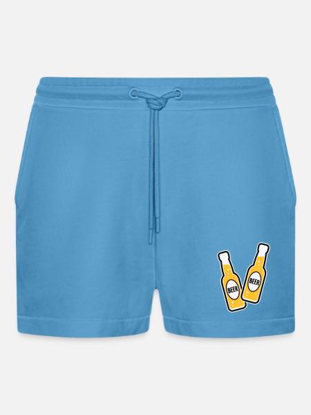2 Bierflaschen (Bier / POS 3C) - Organic Relaxed Cropped Shorts Made in EU - Sol Blue