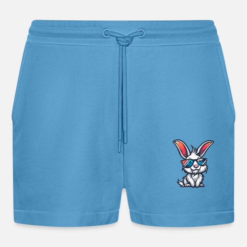 Bunny Cool Comic - Organic Relaxed Cropped Shorts Made in EU -  Sol Blue