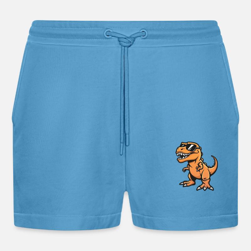Dinosaur T-Rex Cool Comic - Organic Relaxed Cropped Shorts Made in EU -  Sol Blue