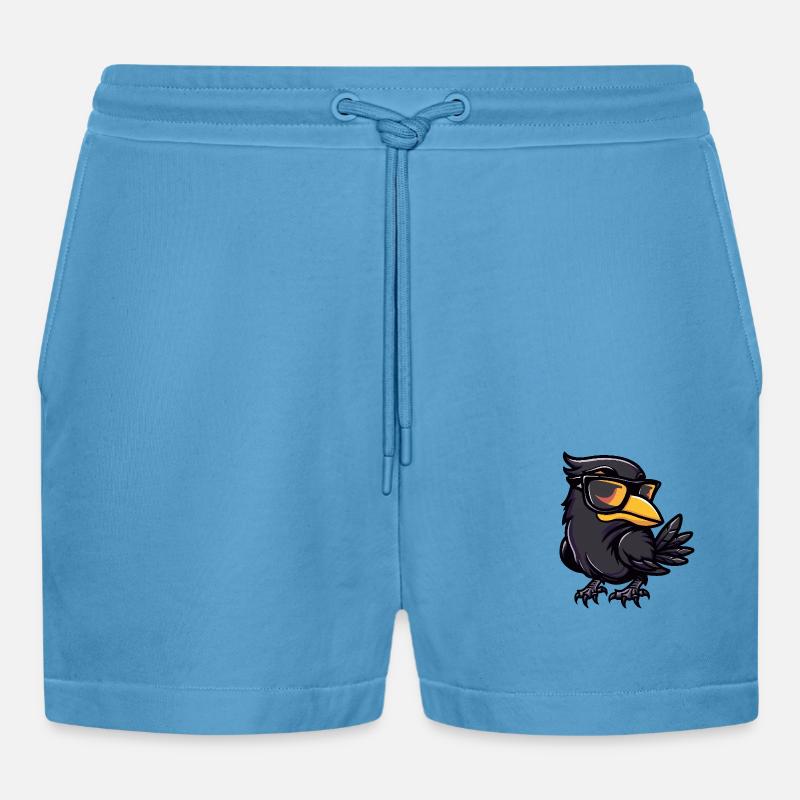 Raven Crow Cool Comic - Organic Relaxed Cropped Shorts Made in EU -  Sol Blue