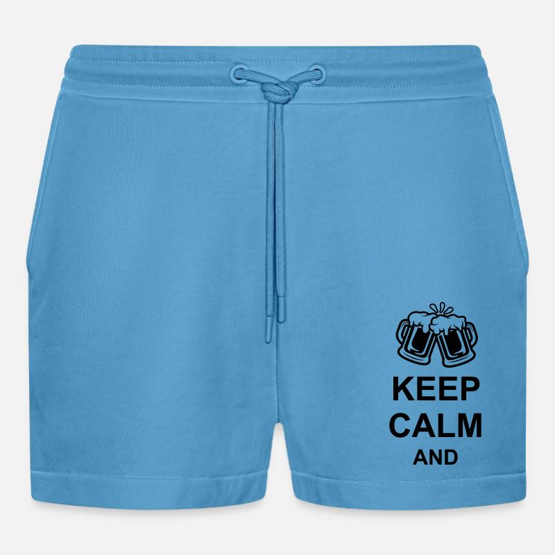 Bier Keep Calm Text - Organic Relaxed Cropped Shorts Made in EU -  Sol Blue