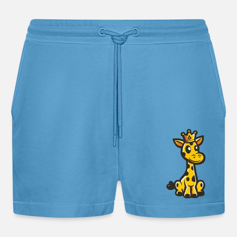 Giraffe Comic Crown - Organic Relaxed Cropped Shorts Made in EU -  Sol Blue