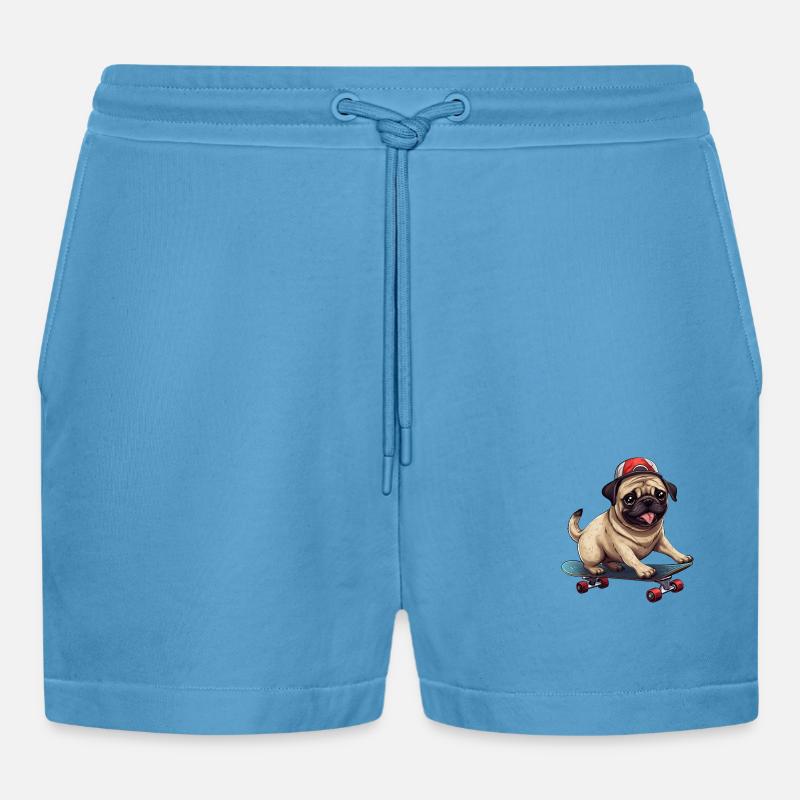 Skateboardender Mops: Dynamisches Hund- und - Organic Relaxed Cropped Shorts Made in EU -  Sol Blue