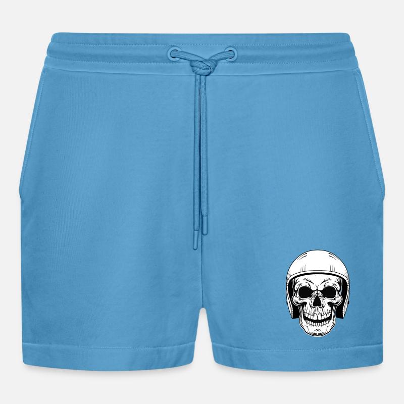 BIKER SKULL - Organic Relaxed Cropped Shorts Made in EU - Sol Blue