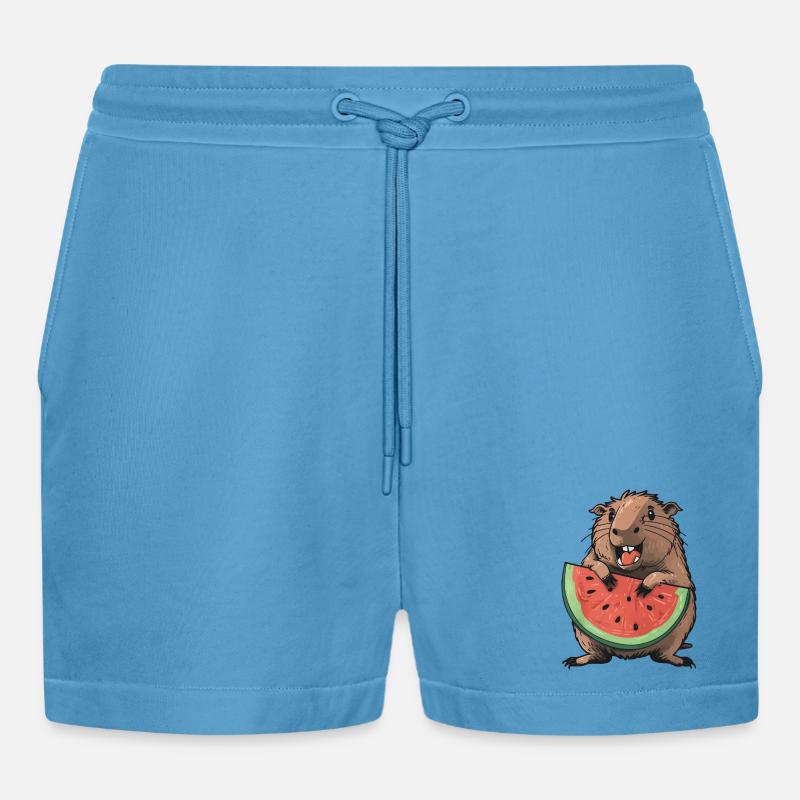 Capybara mangeant de la pastèque - Short bio décontracté court fabriqué en UE -  Sol Blue